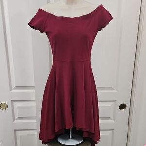 Windsor | "All The Rage" Burgundy Off the shoulder Skater High-Low Dress Size M